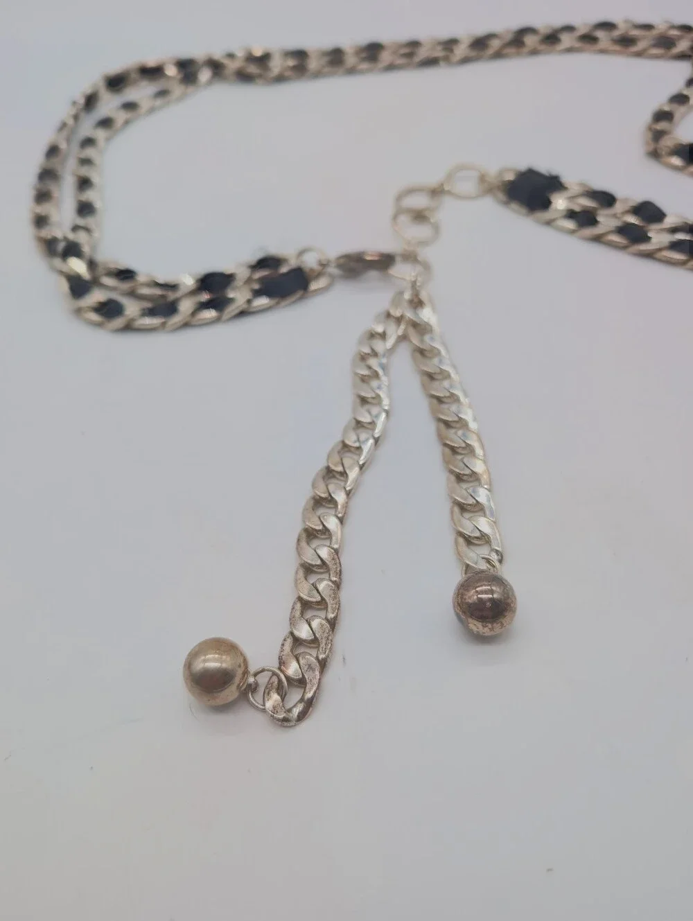 Vintage Double Row Chain Ribbon Belt Bolo Closure 40